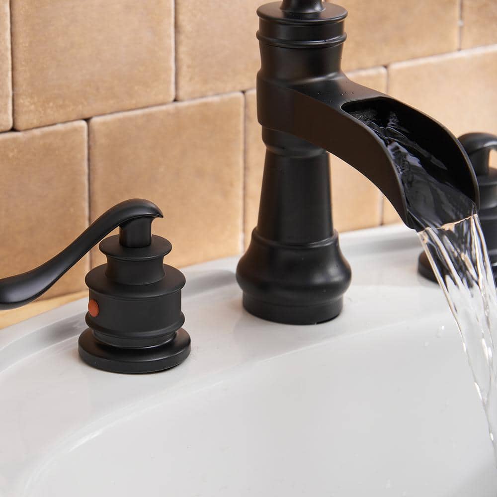 Matte Black Bronze 2-Handle Waterfall Bathroom Faucet with Pop-Up Drain