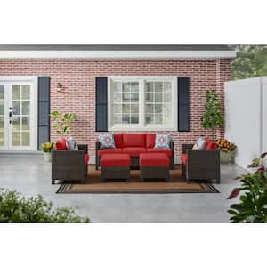 Sharon Hill Powder Coating 1-Piece Wicker Outdoor Couch with Chili Cushions