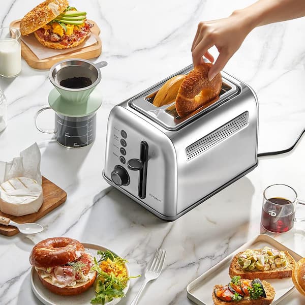 Buydeem 2-Slice Toaster, Extra Wide Slots, Retro Stainless Steel with High Lift Lever, Removal Crumb Tray, 7-Shade Settings, Silver