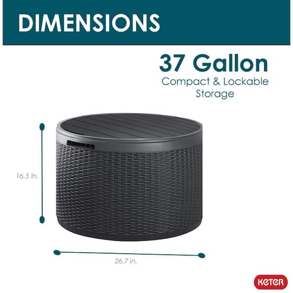Keter Circa 37 gal. Deck Box Compact Durable Resin Plastic Grey Outdoor Storage for Patio Lawn and Garden