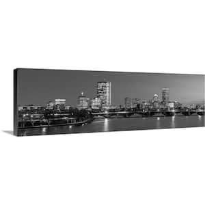 "Boston City Skyline at Night, Black and White" by Circle Capture Canvas Wall Art