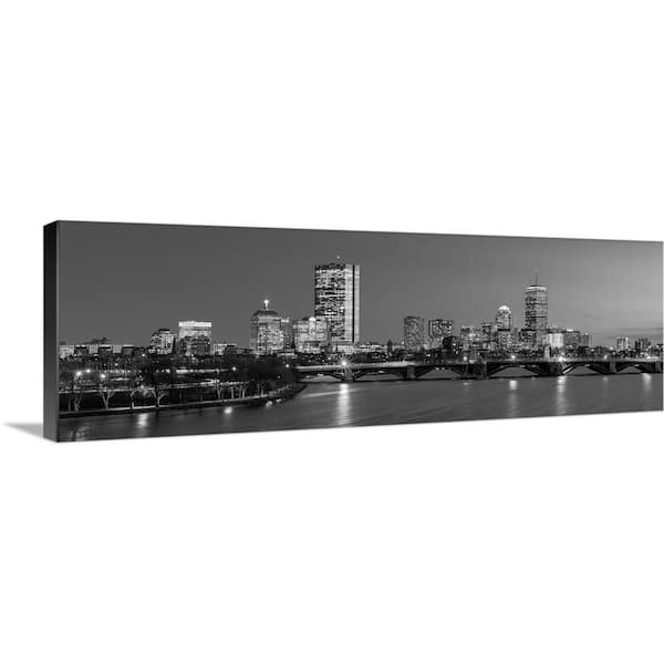 GreatBigCanvas "Boston City Skyline at Night, Black and White" by Circle Capture Canvas Wall Art