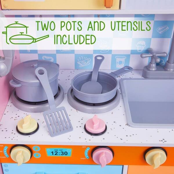 HOMCOM Kids Kitchen Play Set Sounds Utensils Pans Storage Child Role Play 3 Yrs ~5056399113857 01c Mp - View #11