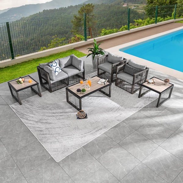 Patio Festival 7-Piece Wicker Patio Conversation Deep Seating Set with Gray Cushions