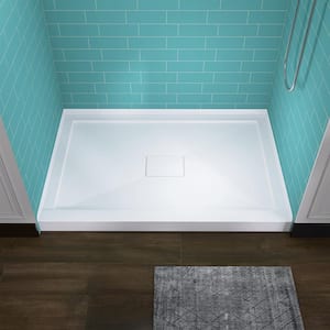 48 in. x 32 in. Single Threshold Alcove Floor Shower Pan Base with Center Drain in White