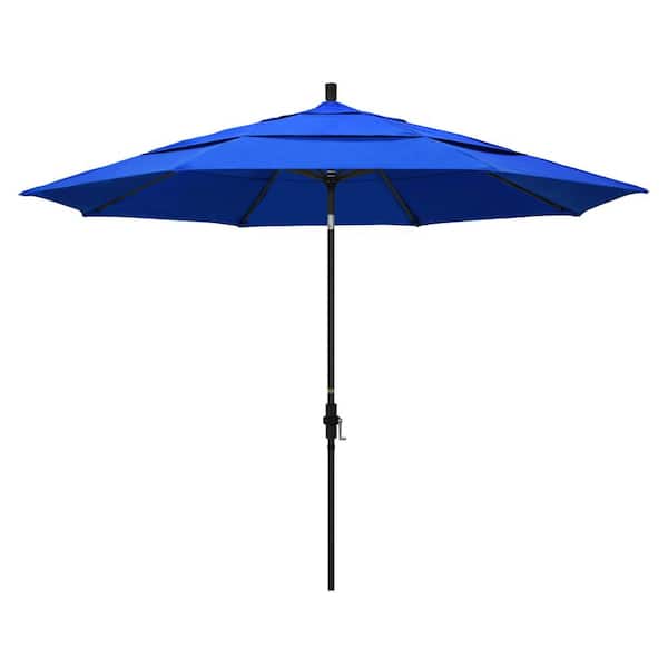 California Umbrella 11 ft. Black Aluminum Pole Market Aluminum Ribs Crank Lift Outdoor Patio Umbrella in Pacific Blue Sunbrella