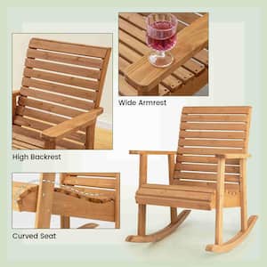 2-Pieces Patio Wood Outdoor Rocking Chair High Back Fir Wood Armchair Natural Garden Yard