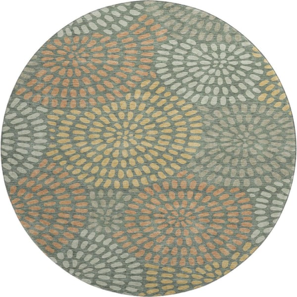 Mayfield Premium Machine Washable Abstract AMF2492 Basil 8 ft. x 8 ft. Round Rug