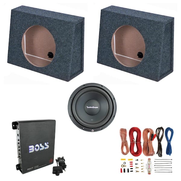 Rockford 10 in. Subwoofer and 10 in. Sub Boxes (2-Pack) and 1100-Watt Amp and 8 Gauge Wire Kit