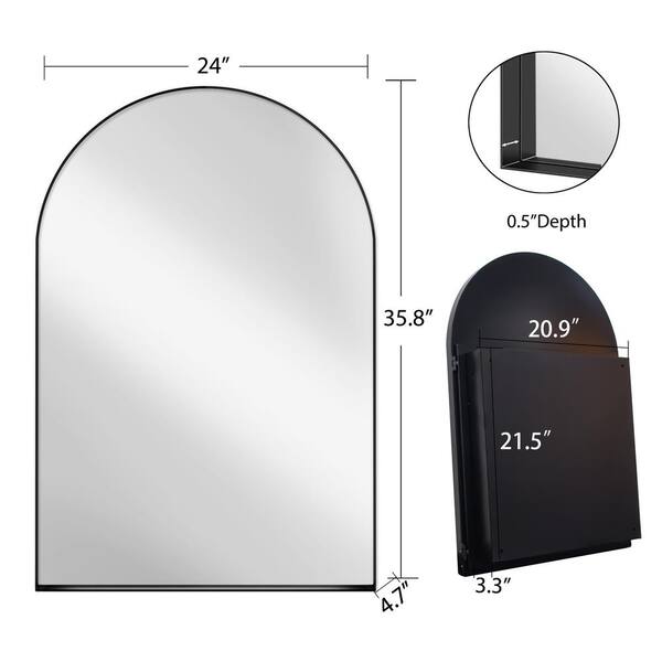 Tenleaf 24.00 in. W x 35.80 in. H Arched Metal Medicine Cabinet with Mirror, Wall Cabinet with Adjustable Shelves, Matte Black