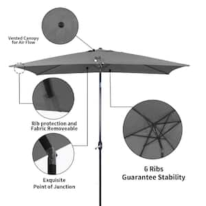 9 ft. Aluminum Market Patio Umbrella Outdoor Umbrella in Gray with Push Button Tilt and Crank Lifting System