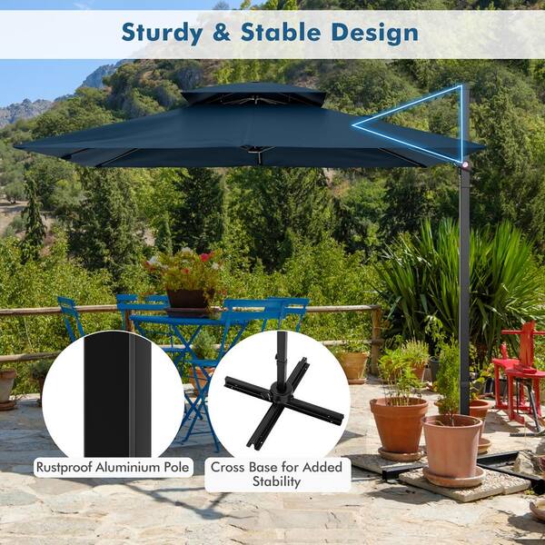 gymax 11ft patio offset hanging cantilever umbrella 360 degree tilt 11' with 360 Rotation & UPF 50+ Protection 11Ft Net Weight Gymax - 10FT Patio Offset