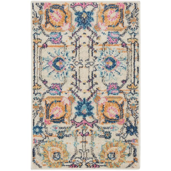 Nourison Passion Ivory/Multi doormat 2 ft. x 3 ft. Floral Transitional Kitchen Area Rug