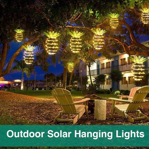 Garden Solar Powered Pineapple Hanging LED Lights Warm White Outdoor Décor 