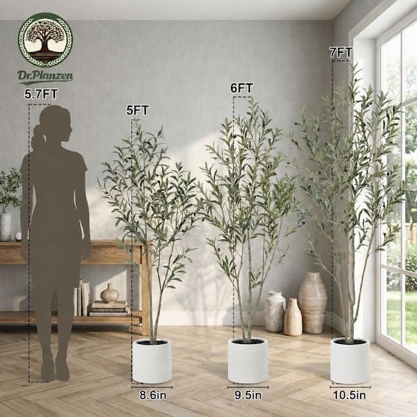 DR.Planzen 7 ft. Artificial Olive Tree with White Planter, Large