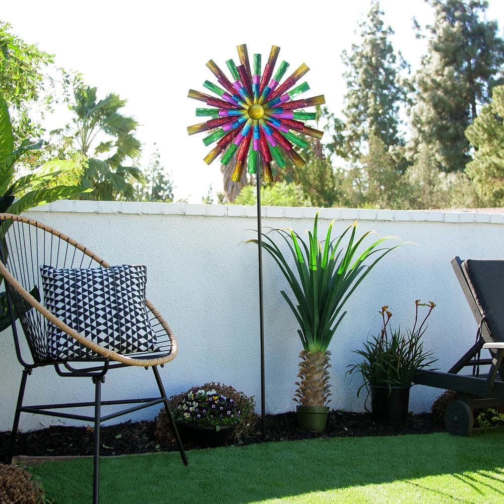 81" Multicolor Iron Prismatic Flower Wind Spinner
