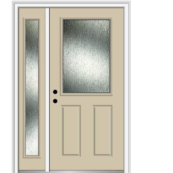 MMI Door 53 in. x 81.75 in. Right-Hand Inswing 1/2 Lite Rain Glass 2-Panel Painted Wicker Prehung Front Door on 4-9/16 in. Frame
