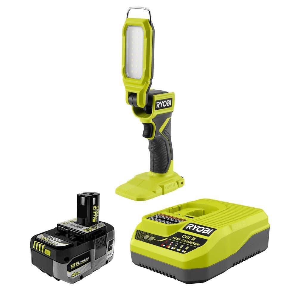 RYOBI ONE+ 18V Cordless LED Stick Light with ONE+ 18V HIGH PERFORMANCE 4.0 Ah Battery and Charger (PCL668PSK014)