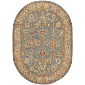 Antiquity Blue/Ivory 8 ft. x 10 ft. Oval Border Area Rug