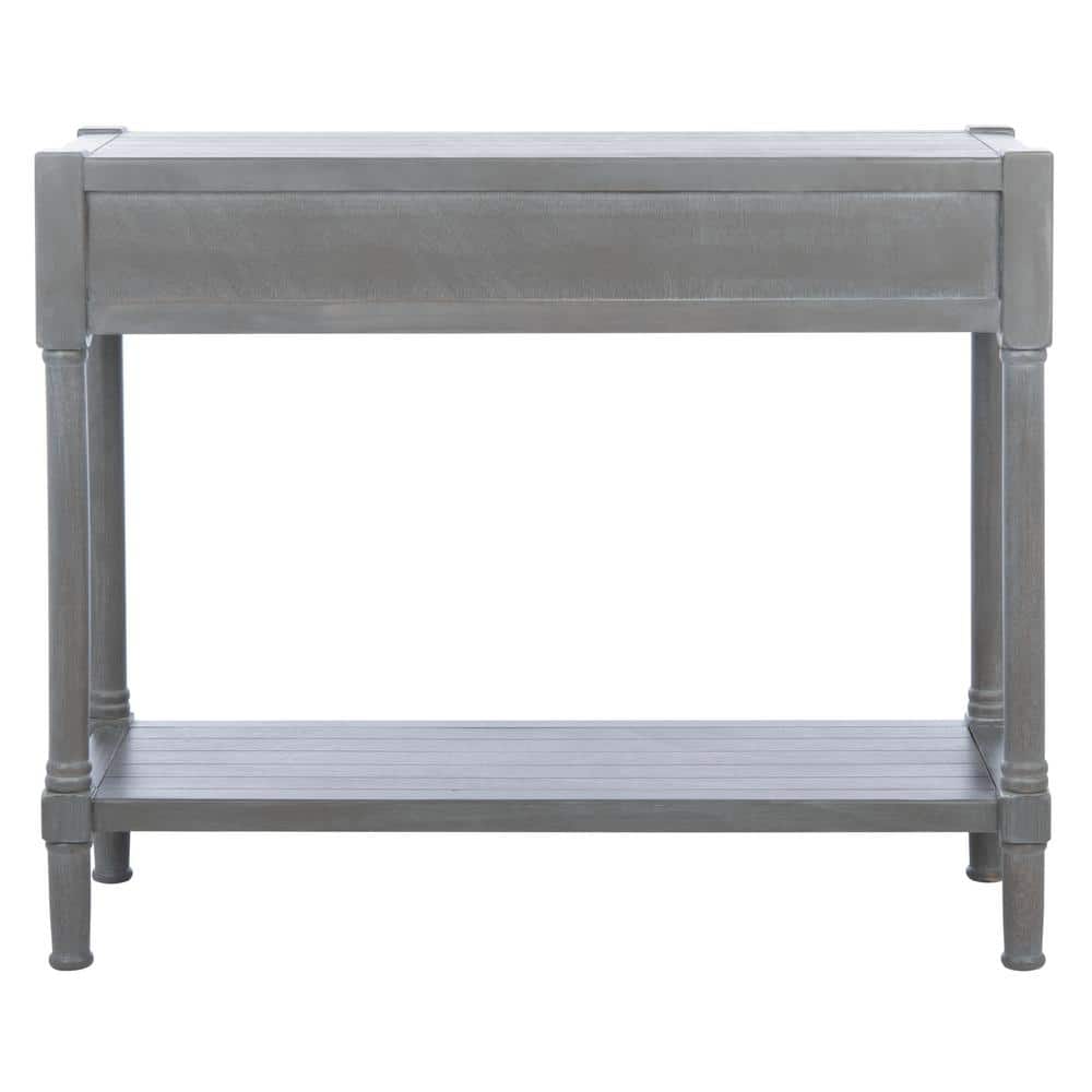 Elegant Whitewashed Grey 40" Metal & Wood Console Table with Storage