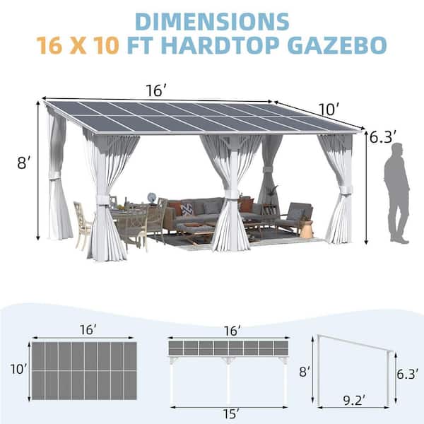 AECOJOY 16 ft. x 10 ft. Outdoor Hard Top Gazebo for Patio, Large