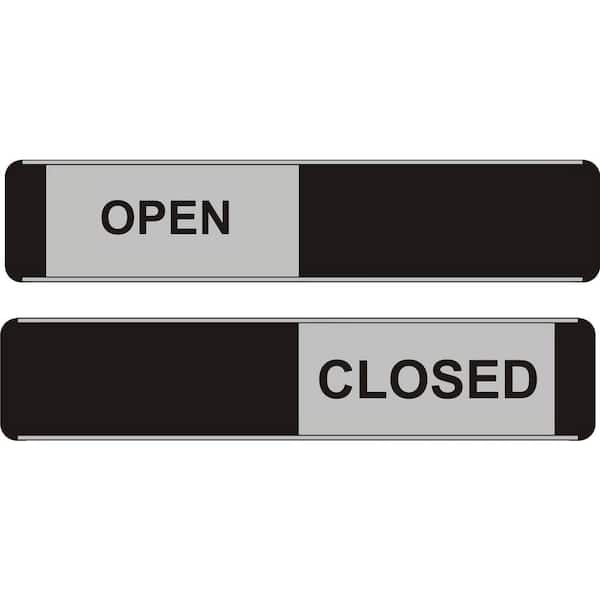 SECO Meeting Room - Open or Closed, Sliding Aluminum, Decorative Wall Signs, 2 in. x 10 in., 8oz, Black and Gray