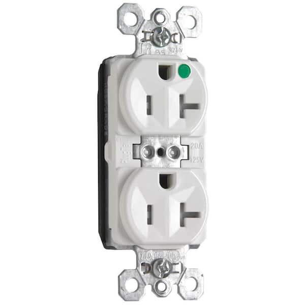 PlugTail 20 Amp Hospital Grade Tamper Resistant Duplex Outlet, White