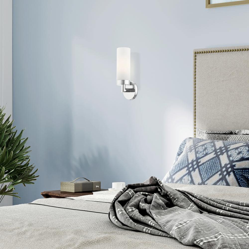 Sleek Urban Aero Chrome Wall Sconce with White Glass Shade