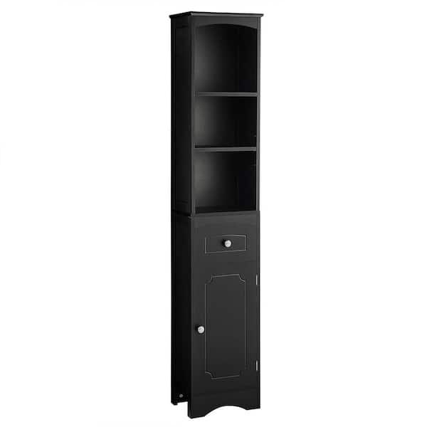 Miscool Anky 13.4 in. W x 9.1 in. D x 66.9 in. H Black MDF Freestanding Bathroom Storage Linen Cabinet
