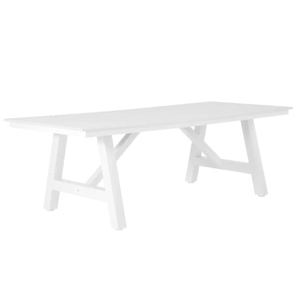 Collingswood Patio 90" X 39" White Stainless Steel Frame 8-Person Plastic Dining Table w/ Umbrella Hole, White