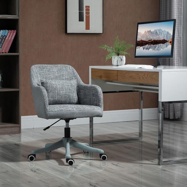 Vinsetto Leisure Office Chair Linen Fabric Swivel Computer Home Study  Bedroom with Wheels Grey w/