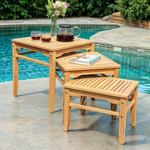 Heaton Natural Teak Wood Outdoor Side Table (3-Pack)