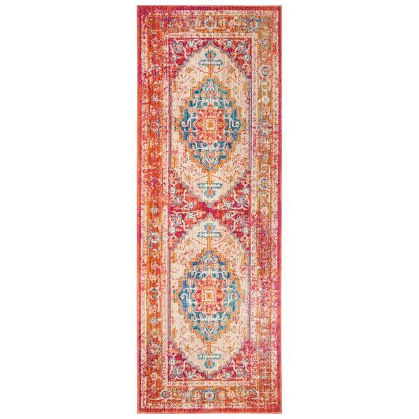 Sutton 3 ft. x 8 ft. Fuchsia/Ivory Medallion SUT404D Runner Rug