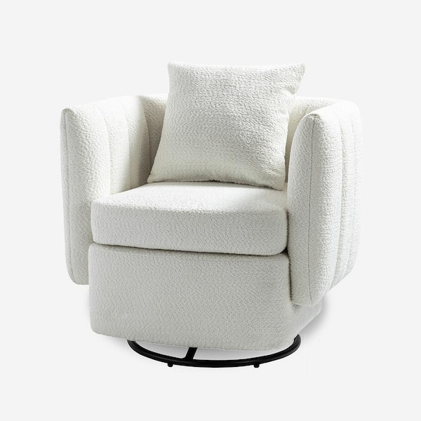 JAYDEN CREATION Nikolaus Ivory 360° Swivel Barrel Chair with Pillow