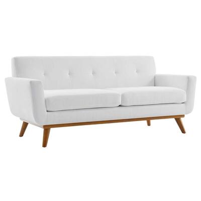 Engage 78 in. White Upholstered Fabric 2-Seater Loveseat with Splayed Wood Legs