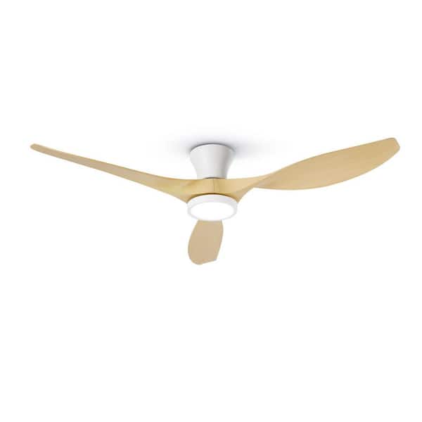 R3 52 in. Indoor White Woodgrain Flush Mount Ceiling Fan with Dimmable 3 CCT LED Light and Remote Control, DC Motor