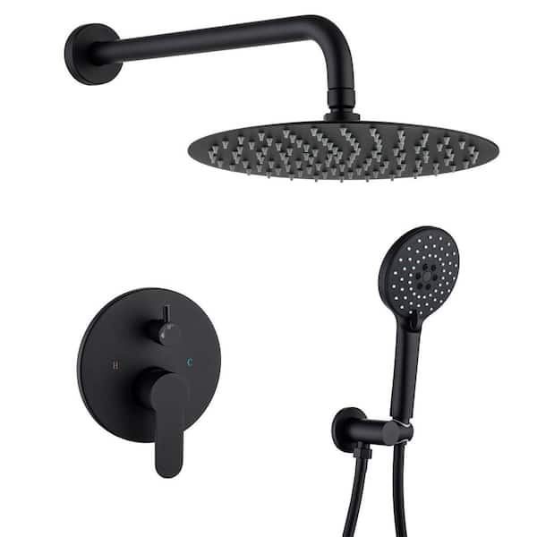 AKLFGN Single Handle 2-Spray Shower Faucet Round 10 in. 2.5 GPM with High Pressure in. Matte Black