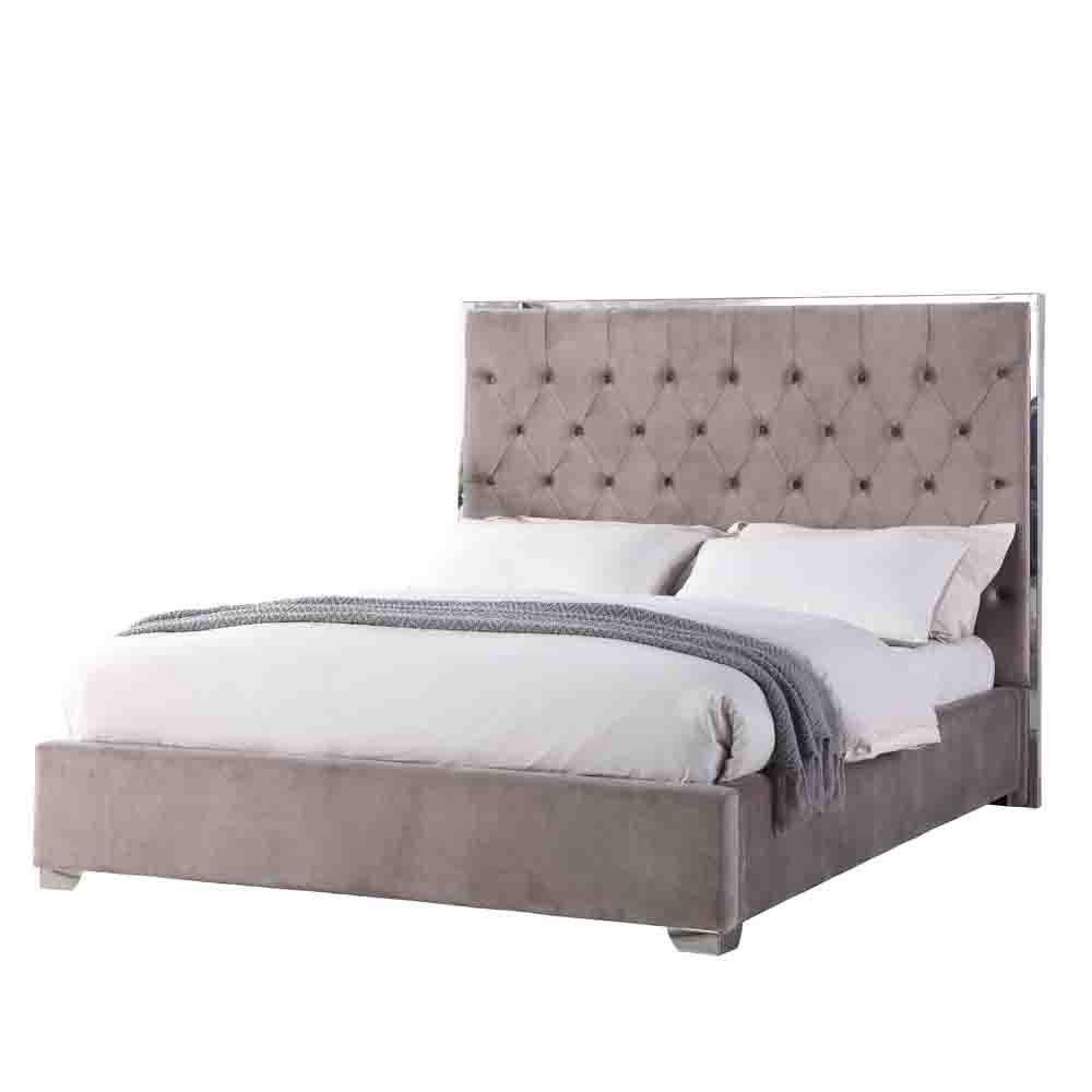 Regal Velvet King Platform Bed with Tufted Headboard in Dark Grey