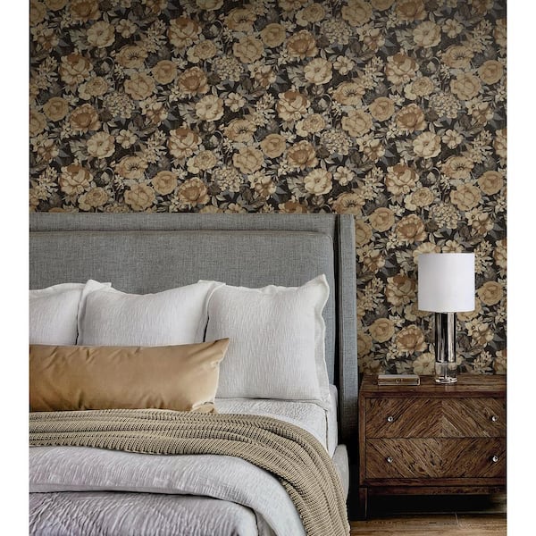 30.75 sq. ft. Neutral  and  Wrought Iron Watercolor Floral Garden Vinyl Peel and Stick Wallpaper Roll