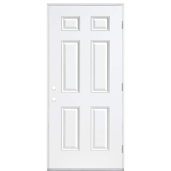 Masonite 36 in. x 80 in. Fire-Rated 6-Panel Left Hand Outswing Primed Steel Prehung Front Door with Steel Frame