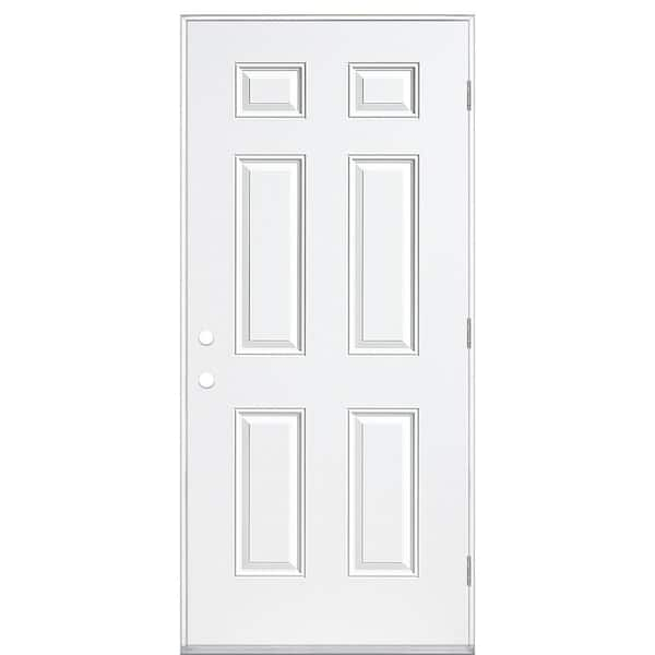 Masonite 36 in. x 80 in. Premium 6 Panel Left Hand Outswing Primed Impact Steel Prehung Front Exterior Door No Brickmold