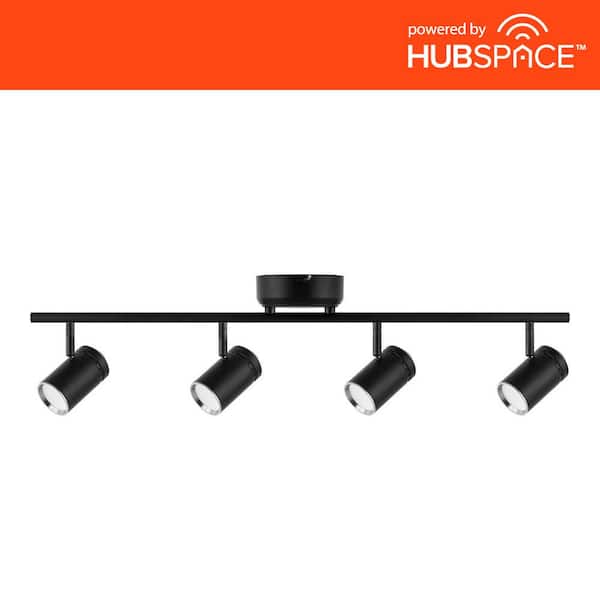 Hampton Bay Crosshaven 2.6 ft. 4-Light Black Smart Color Tunable Integrated LED Fixed Track Ceiling Lighting Kit Powered by Hubspace