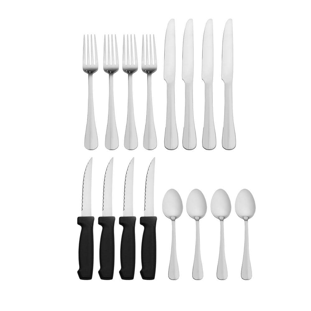 Simplicity 16-Piece Stainless Steel Flatware Set with Steak Knives