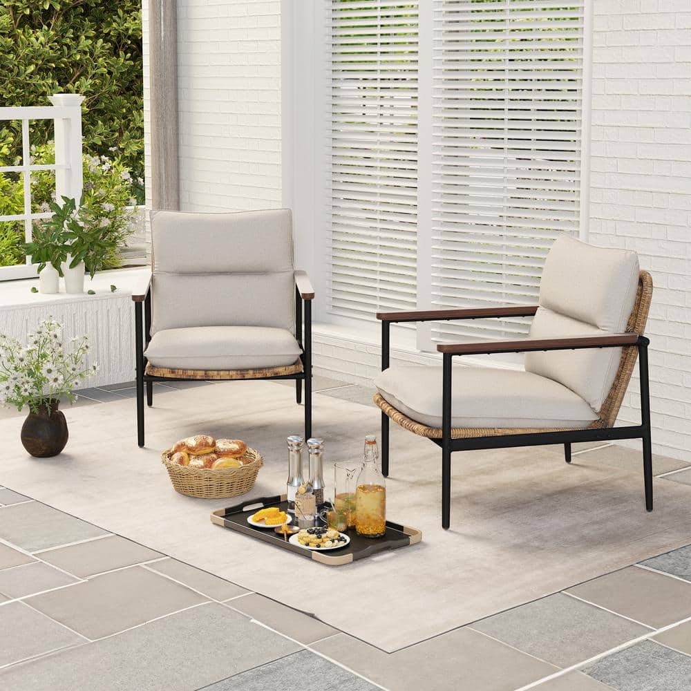 PureCane 2-Piece Aluminum Wicker Outdoor Patio Lounge Chair with Gray Cushions