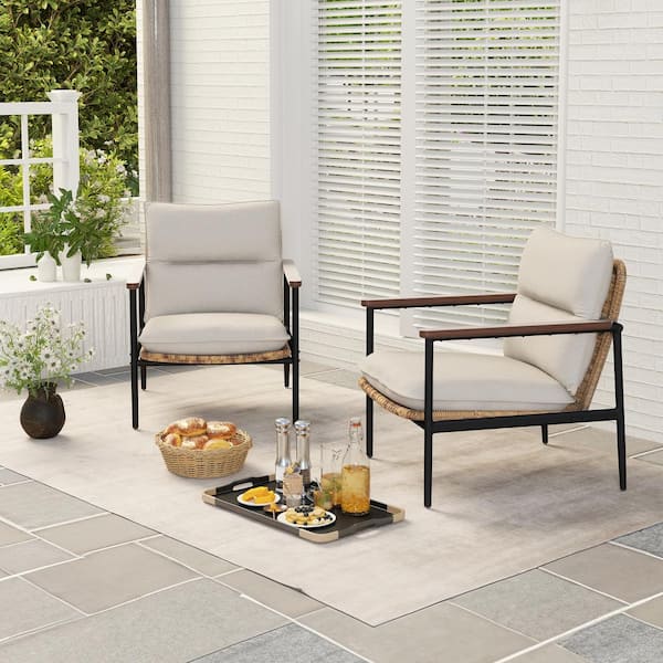 PureCane 2-Piece Aluminum Wicker Outdoor Patio Lounge Chair with Gray Cushions