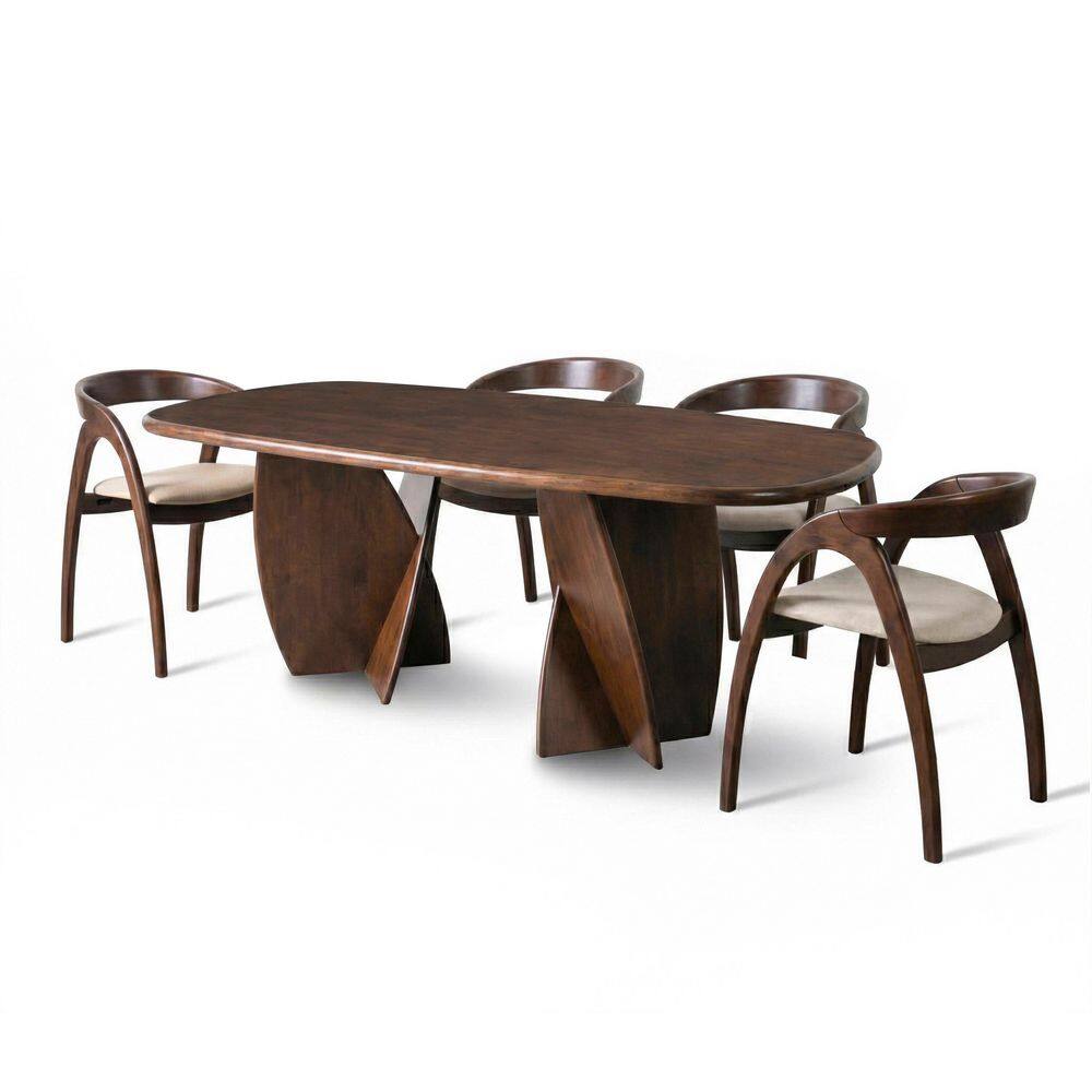 Shelun VII 5 Piece Rectangular Mid Century Rich Walnut Wood Top Dining Set Seats 4