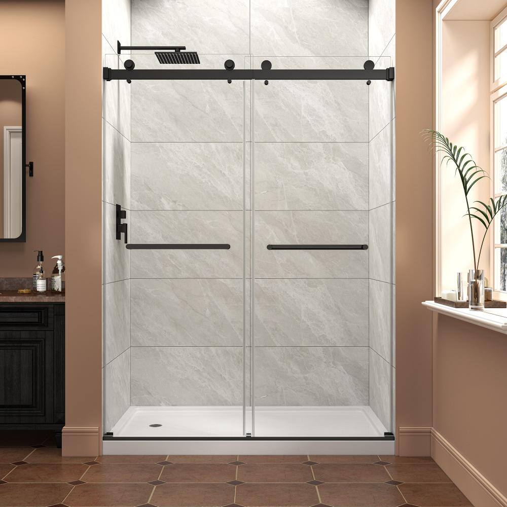 55-60 in.W x 76 in.H Black Frameless Double Bypass Sliding Shower Door,8mm SGCC Tempered Glass,Reversible Install price history on PriceWatchPro