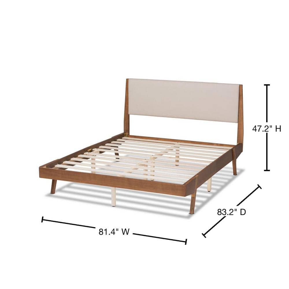 Senna King Mahogany Wood and Beige Upholstered Platform Bed