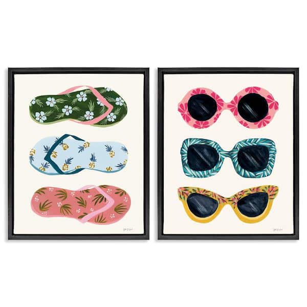 Stupell Industries Beach Ready Accessories by Yvette St. Amant 2-Pieces Black Floater Frame Abstract Graphic Art Print 31 in. x 25 in.