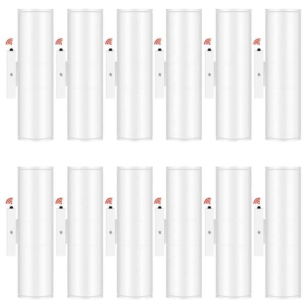 GMGSROM 11.5 in. White Aluminum Modern Dusk to Dawn Outdoor Cylinder LED Wall Lantern Scone (Set of 12)